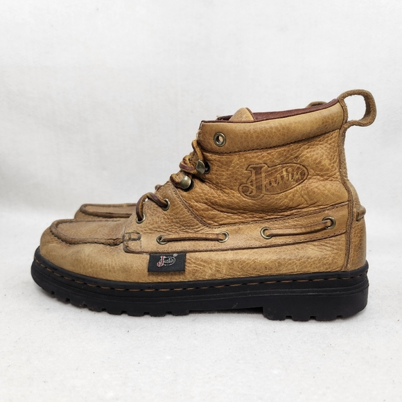 Women's Justin Lite Brown Lace Up Leather Western Chukka Boots L0995 Size 7.5 M - Picture 4 of 9